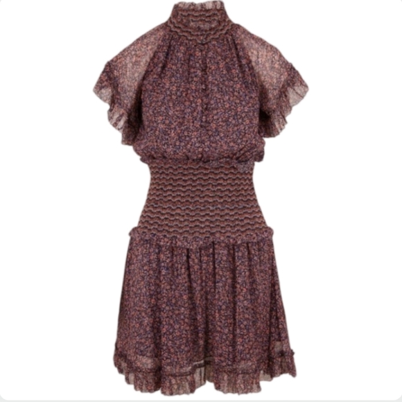 Jonathan Simkhai Serena Floral Mini Dress Size 4 Silk Burgandy and Navy - Picture 5 of 10